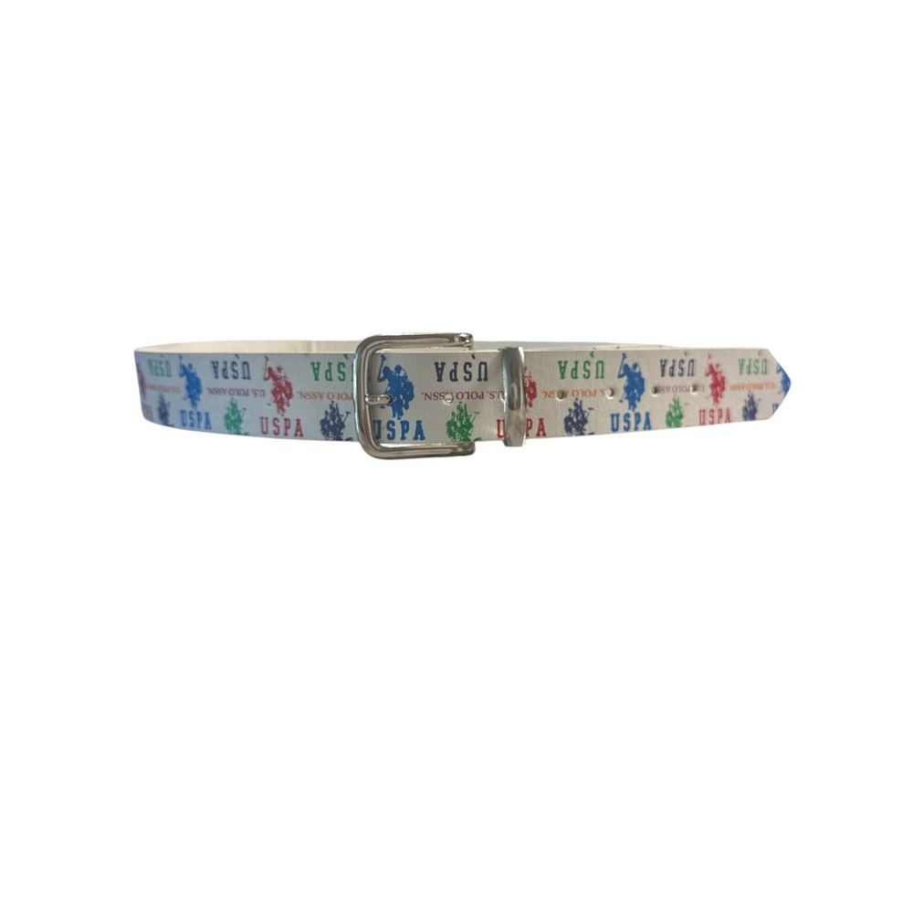 Vtg U.S. Polo Striped Faux‎ Leather Men Belt Blue Red White USA Y2K 90s Size M/L